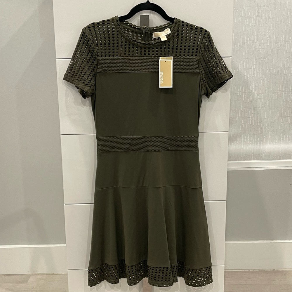 NWT Michael Kors - Green laser cut mesh combo dress size  M